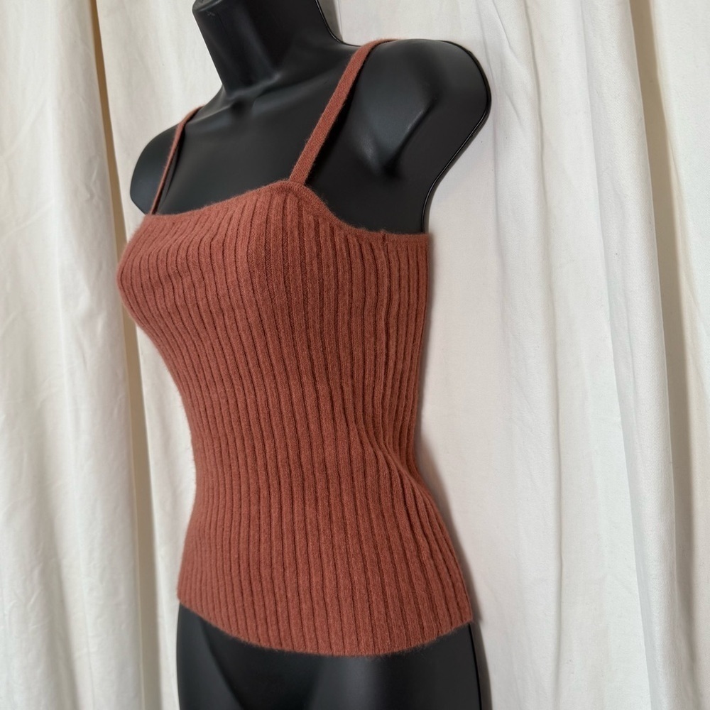 The Cashmere Project Women's S 100% Cashmere Rust Soft Tank Spaghetti Straps